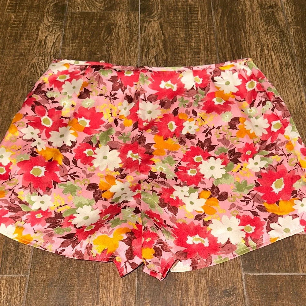 Lulus Floral Skort NWT Size L | Pink Orange Summer Shorts Skirt - Picture 3 of 3